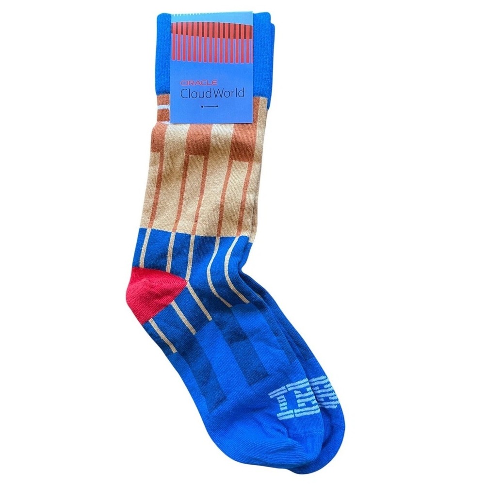 Oracle CloudWorld IBM Crew Socks Blue Tan Red Geometric Tech Promo New NWT